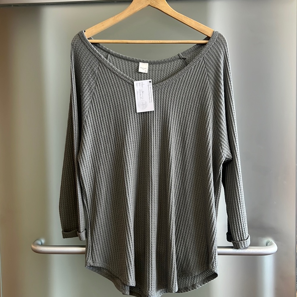 Olive V Neck Waffle